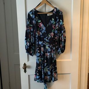 Ladies navy floral print above knee dress